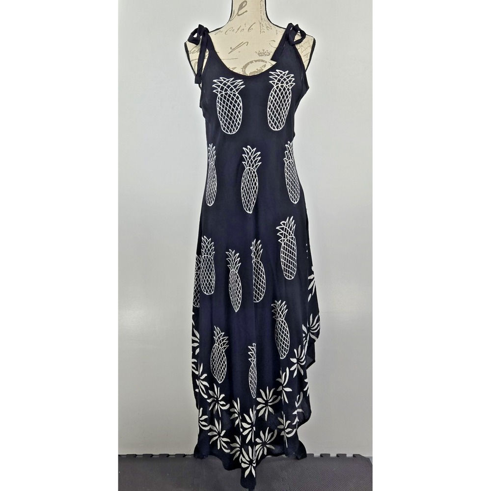 India Boutique Black‎ Pineapple Tie Shoulder Sharkbite Hem Dress Womens One Size
